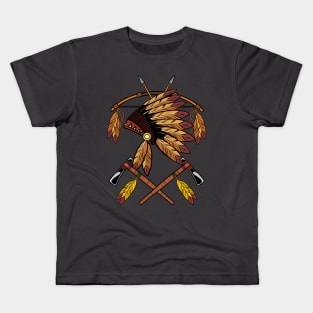 Native American War Bonnet Bow Arrows Feathers And Tomahawk Kids T-Shirt